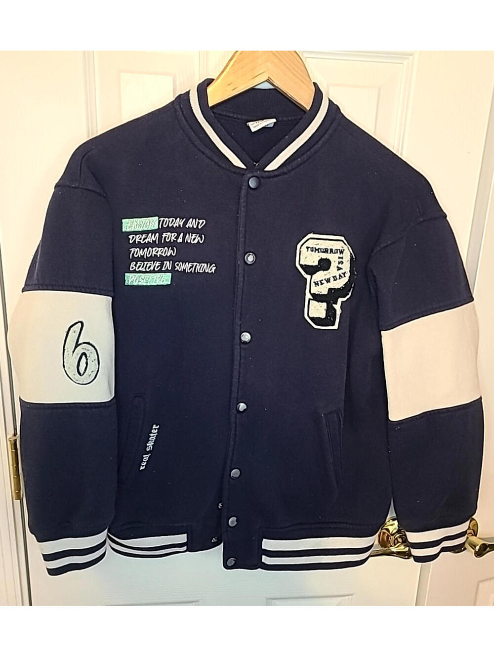 Zara Kids Real Skater Skate To Be Great Varsity Button Down Jacket Size 11-12